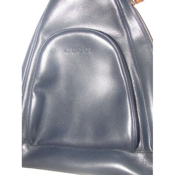 Gucci Vintage Bamboo Line Triangular Navy Blue Leather Backpack - Picture 3 of 12